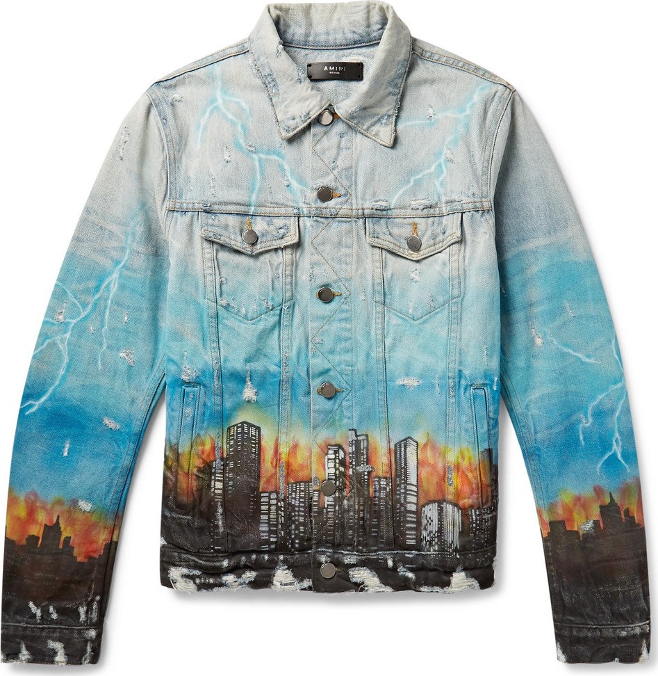 Amiri Printed Distressed Denim Jacket