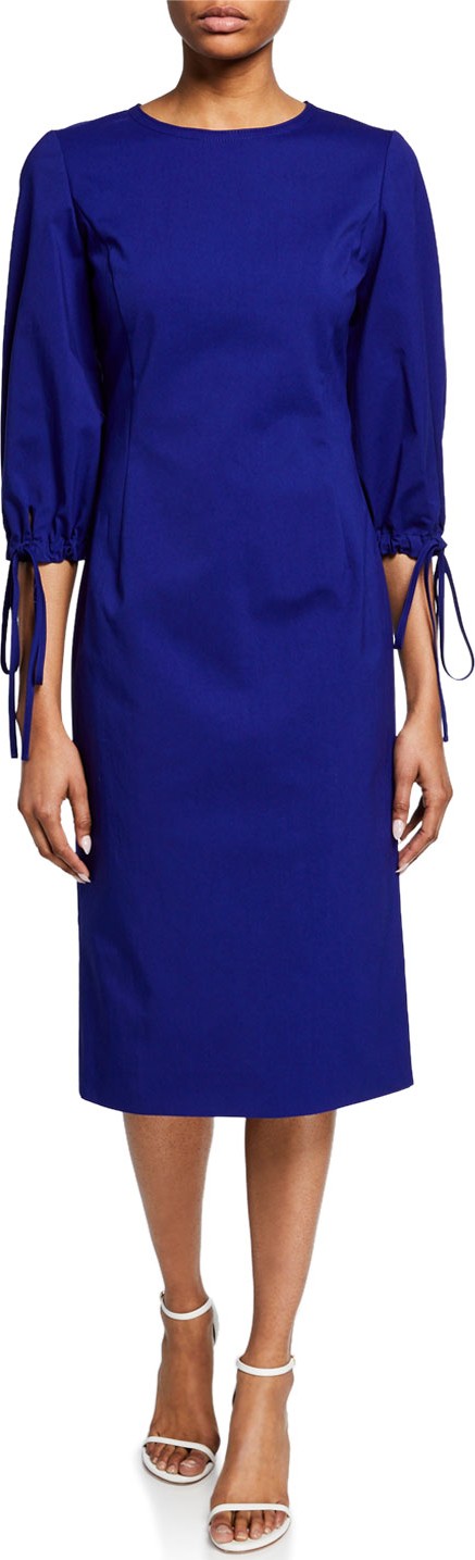 Oscar De La Renta Lantern Sleeve Jewel-Neck Dress