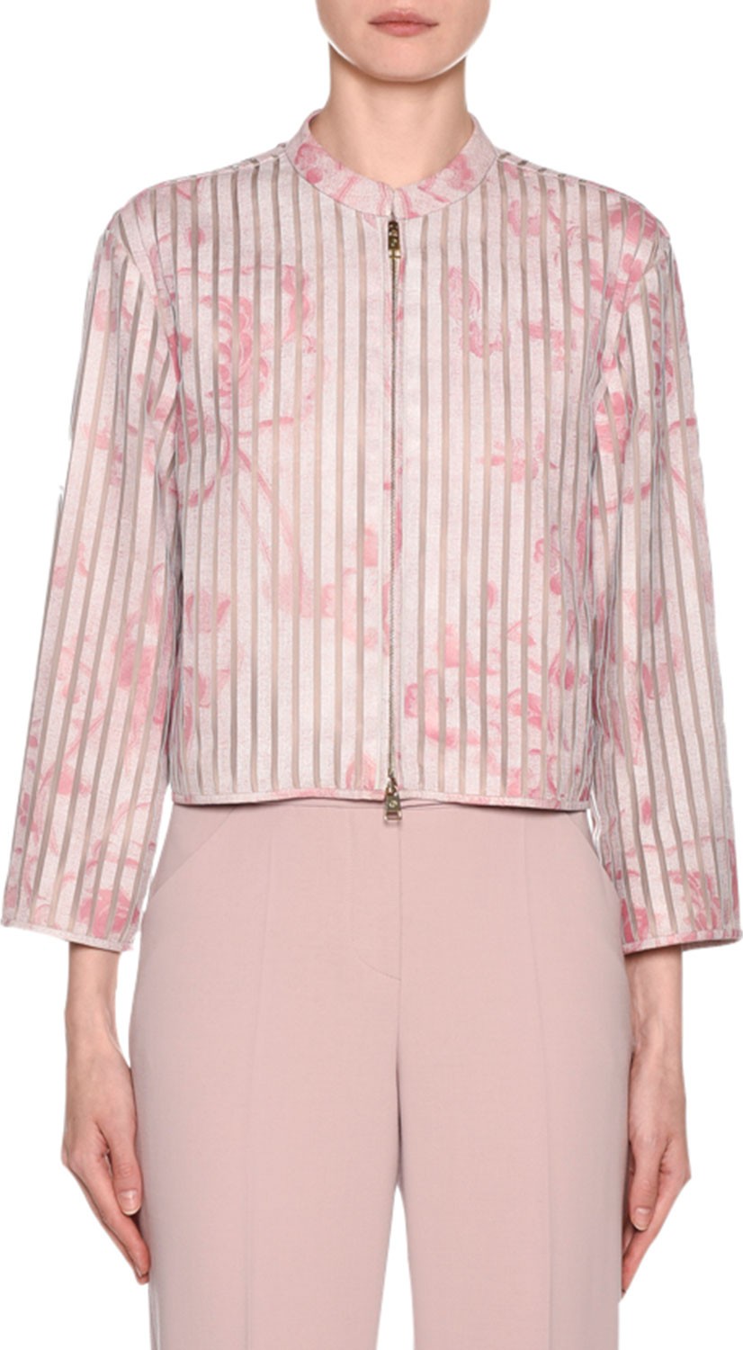 Giorgio Armani Abstract Floral Leather Silk Organza Jacket