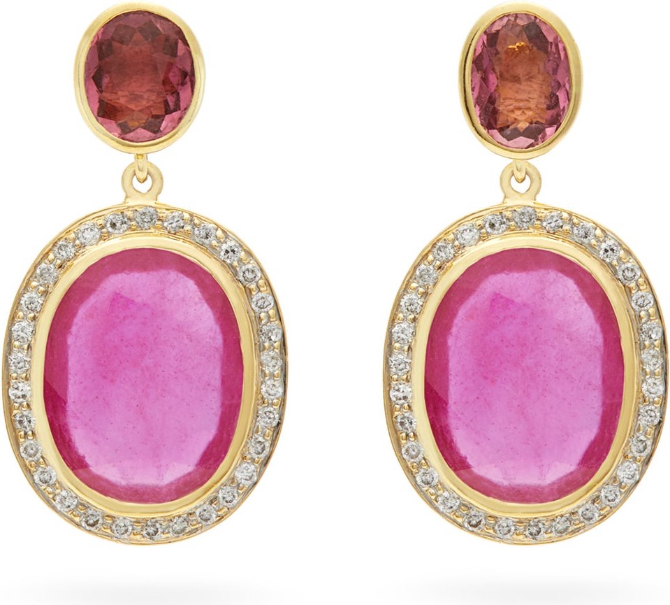 Jade Jagger Diamond, ruby, tourmaline & 18kt gold earrings