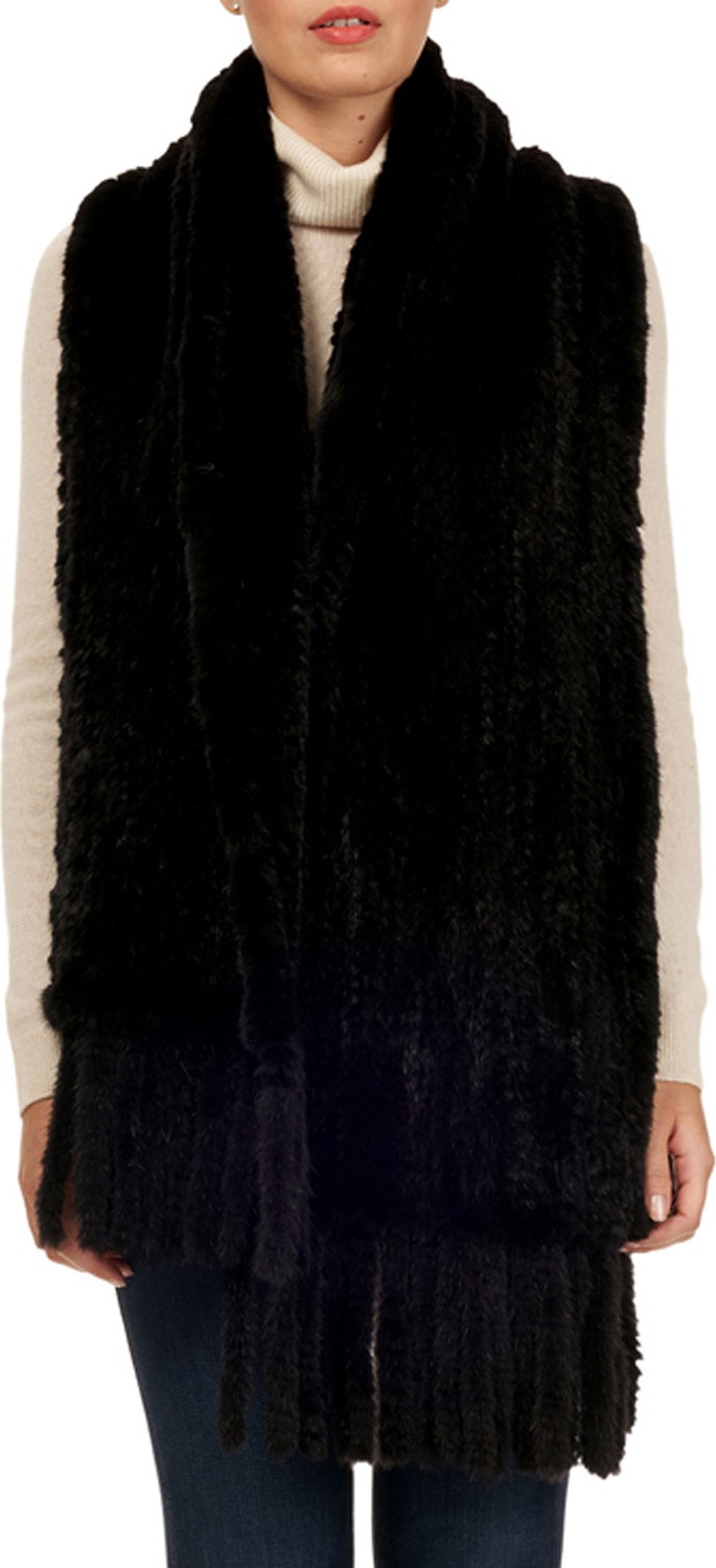 Gorski S-Cut Mink Fur Stole w/ Fringe Trim
