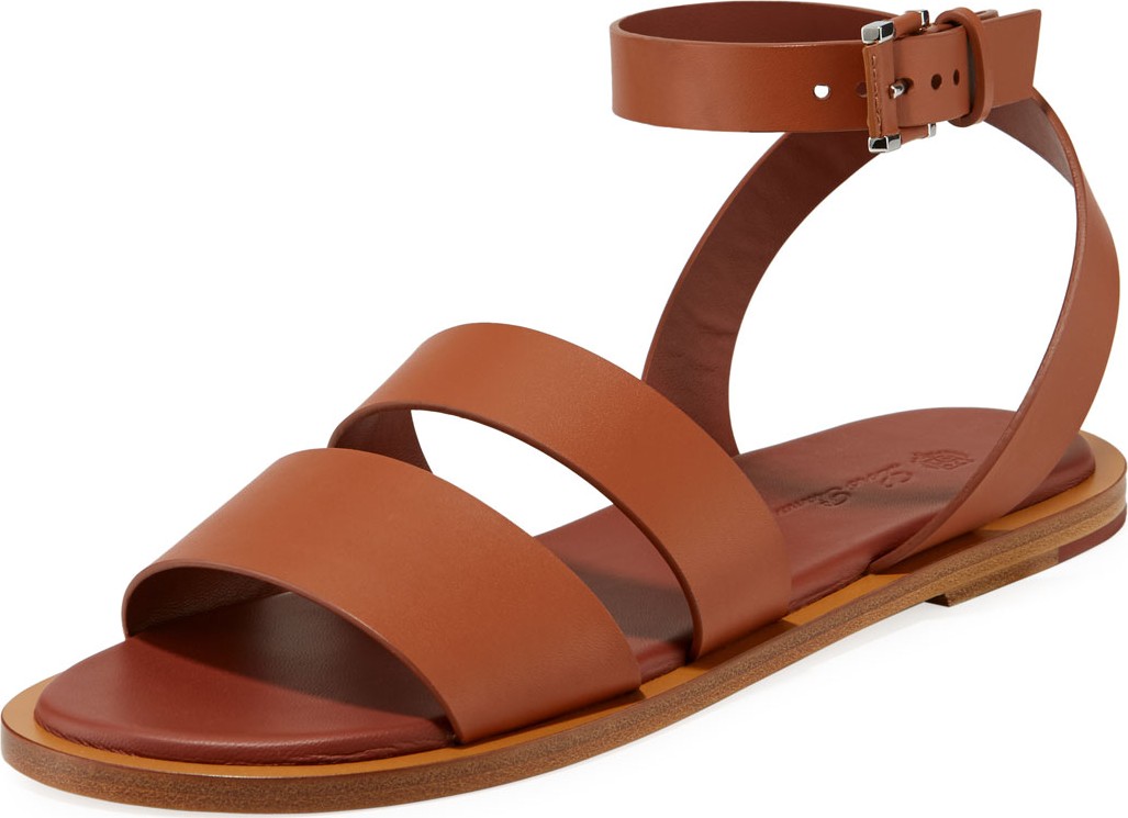 Loro Piana Thirasia Calf Leather Ankle-Wrap Sandals