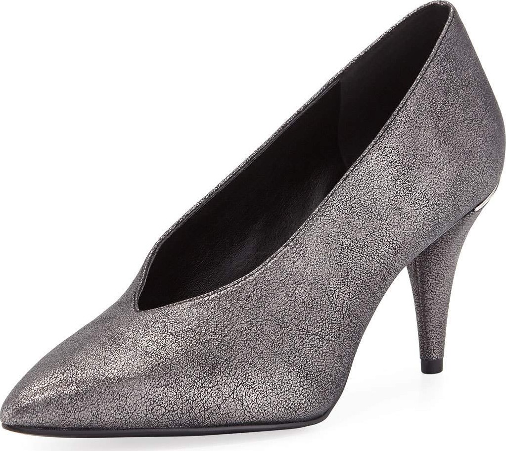 MICHAEL MICHAEL KORS Lizzy Mid-Heel Choked-Up Sueded Metallic Pumps