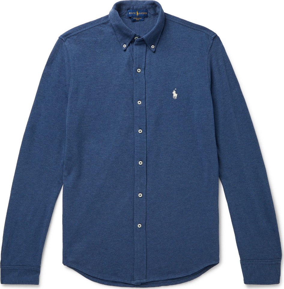 Polo Ralph Lauren Button-Down Collar Mélange Cotton-Piqué Shirt