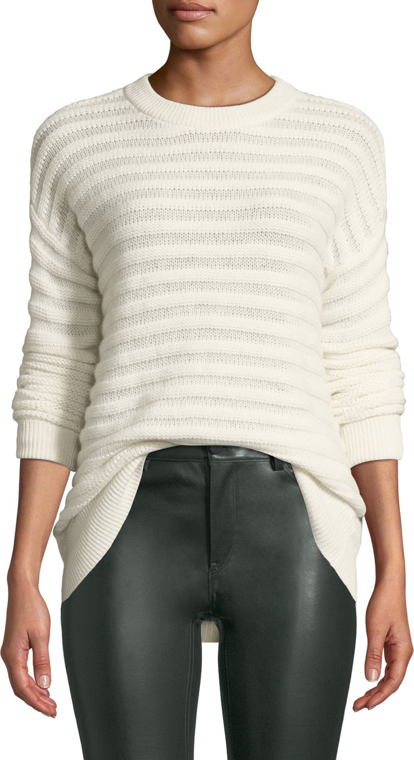 Theory Novelty-Stripe Cashmere Pullover Sweater