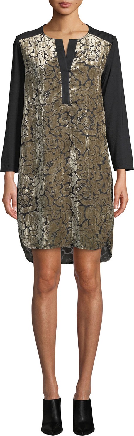 Finley Long-Sleeve Floral Velvet Brocade Dress