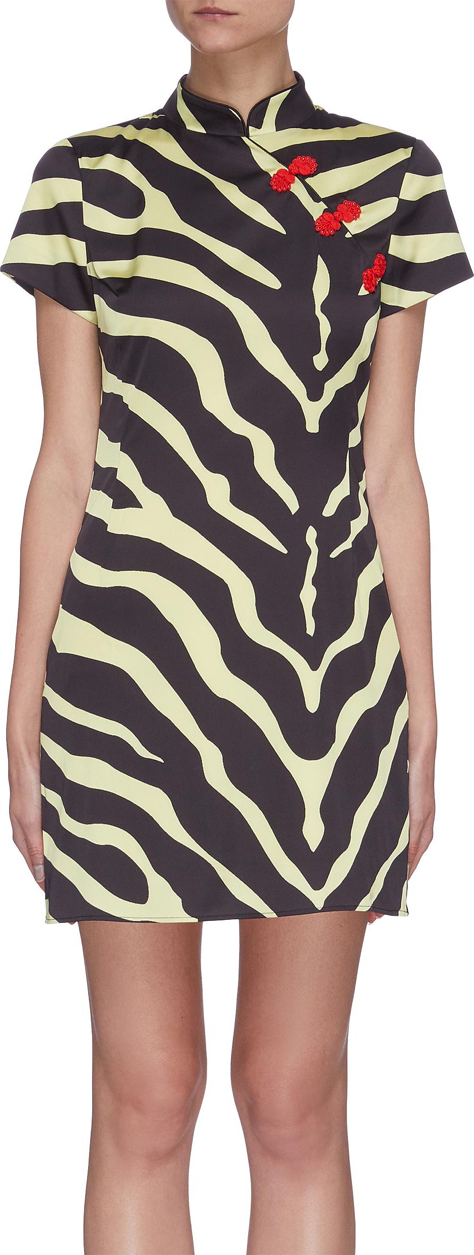 De La Vali 'Suki' tiger print oriental collar satin mini dress
