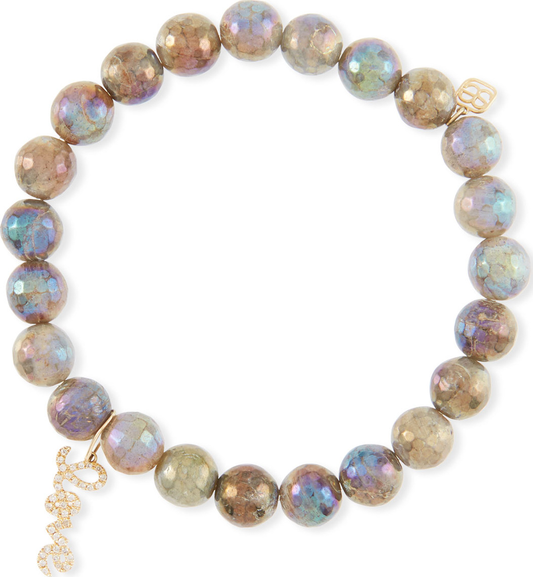 Sydney Evan Coated Labradorite Bead Bracelet w/ Love Charm