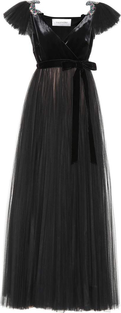 Valentino Embellished velvet and tulle gown