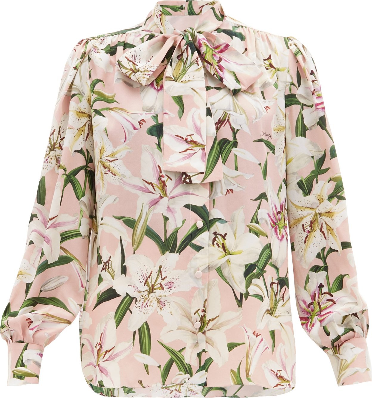 Dolce & Gabbana Lilum-print pussy-bow silk-crepe blouse