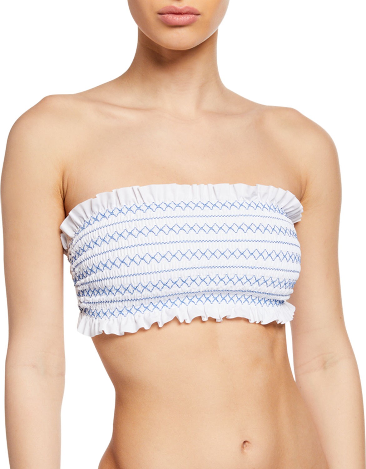 Tory Burch Costa Smocked Bandeau Bikini Swim Top