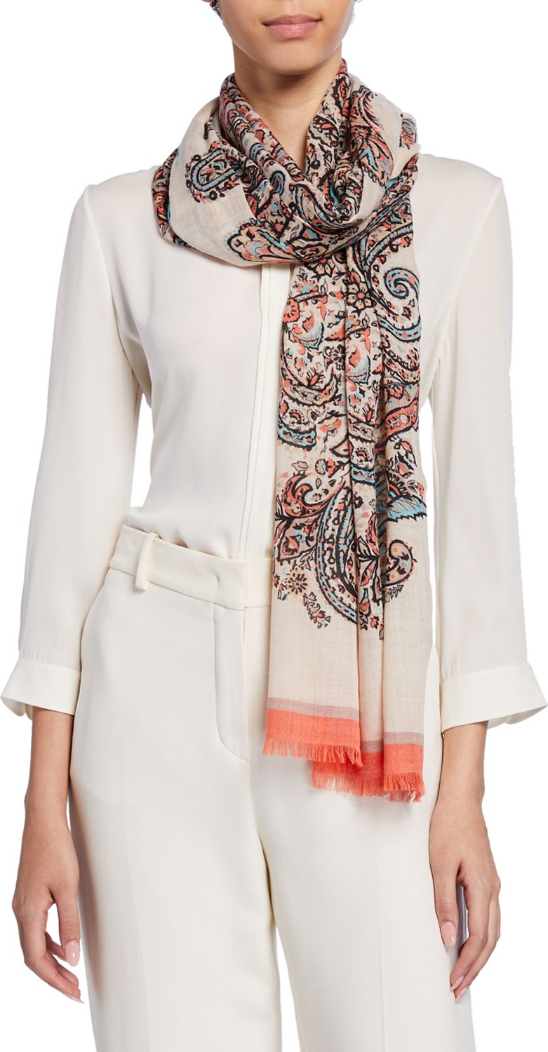 Etro Neutral Paisley Swirl Scarf