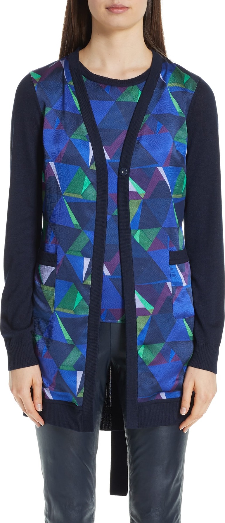 St. John Jersey & Silk Cardigan