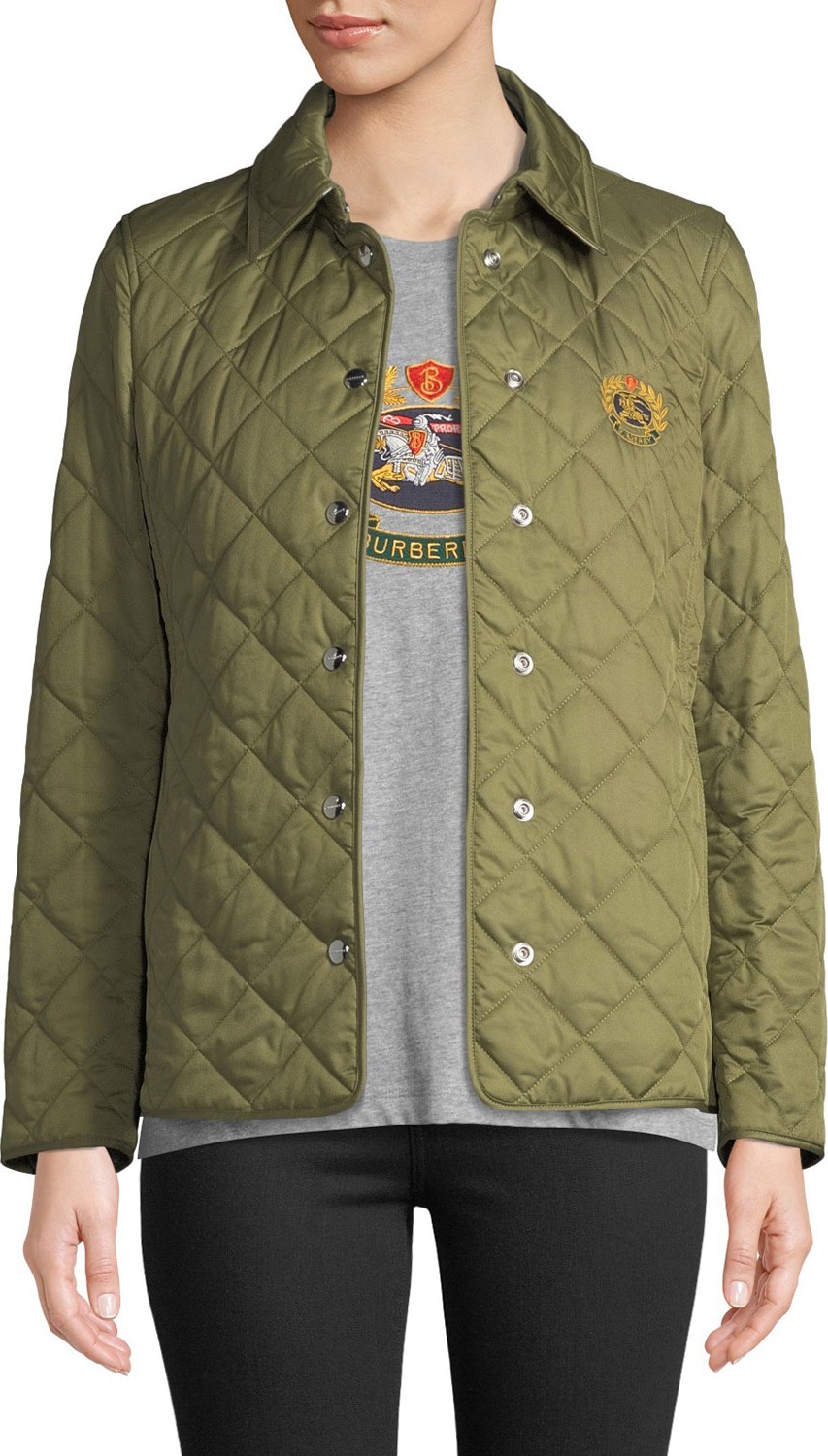 Burberry London England Franwell Embroidered Crest Quilted Jacket