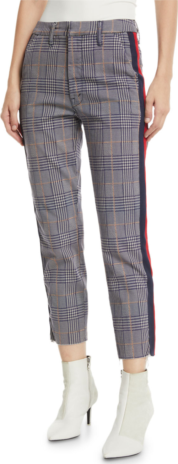 MOTHER The Shaker Prep Fray Plaid Ankle Pants with Stripes