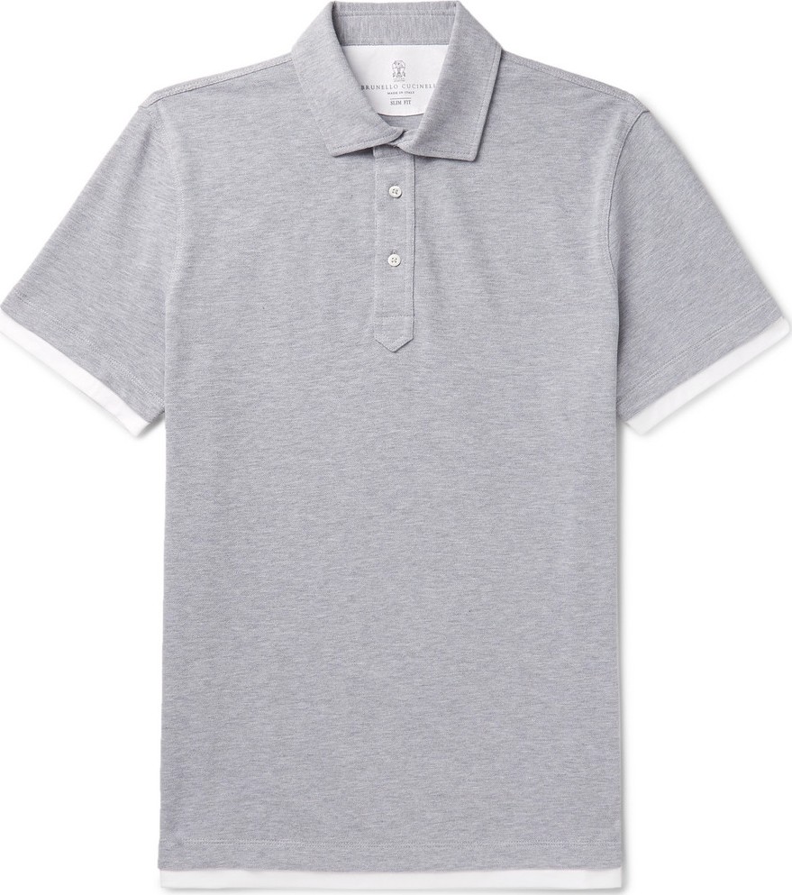 Brunello Cucinelli Slim-Fit Layered Mélange Cotton-Piqué Polo Shirt