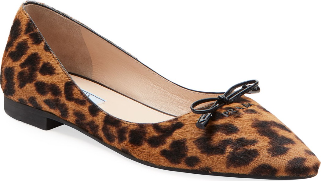 Prada Leopard Calf Hair Ballet Flats