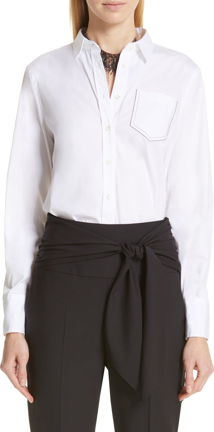 Brunello Cucinelli Monili Trim Stretch Poplin Shirt