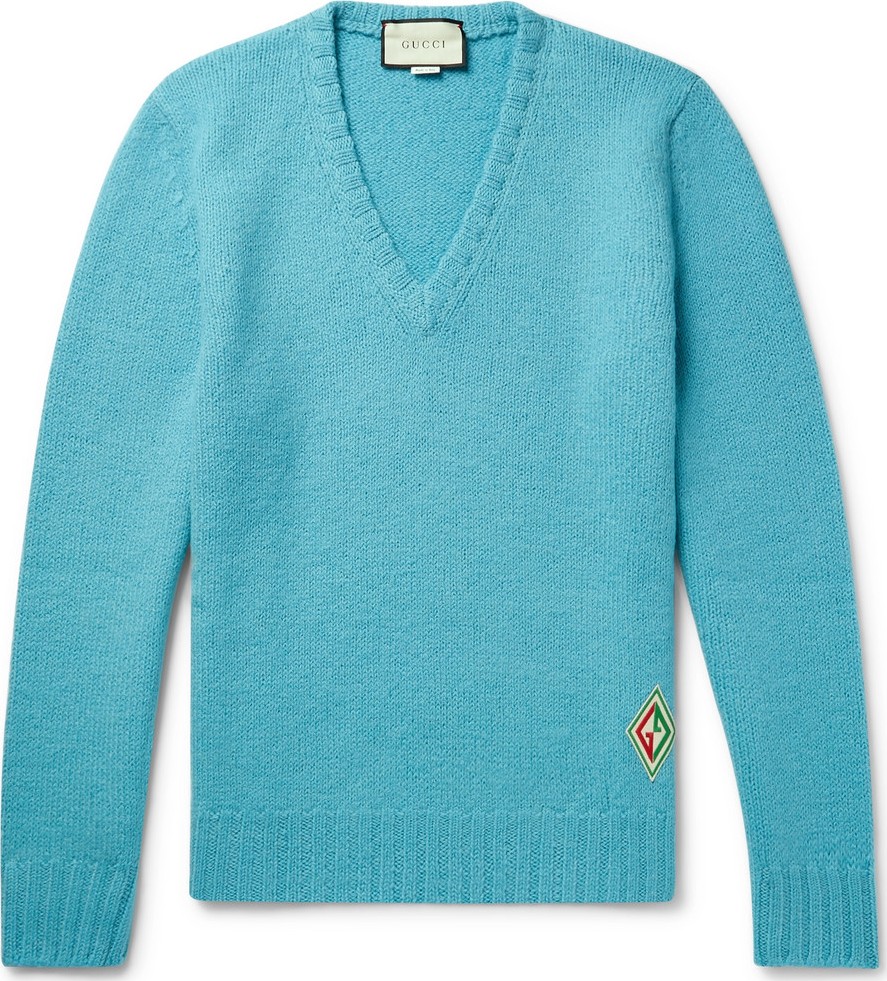 Gucci Logo-Appliquéd Brushed Wool Sweater
