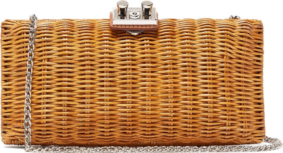 RODO Leather-trimmed wicker clutch