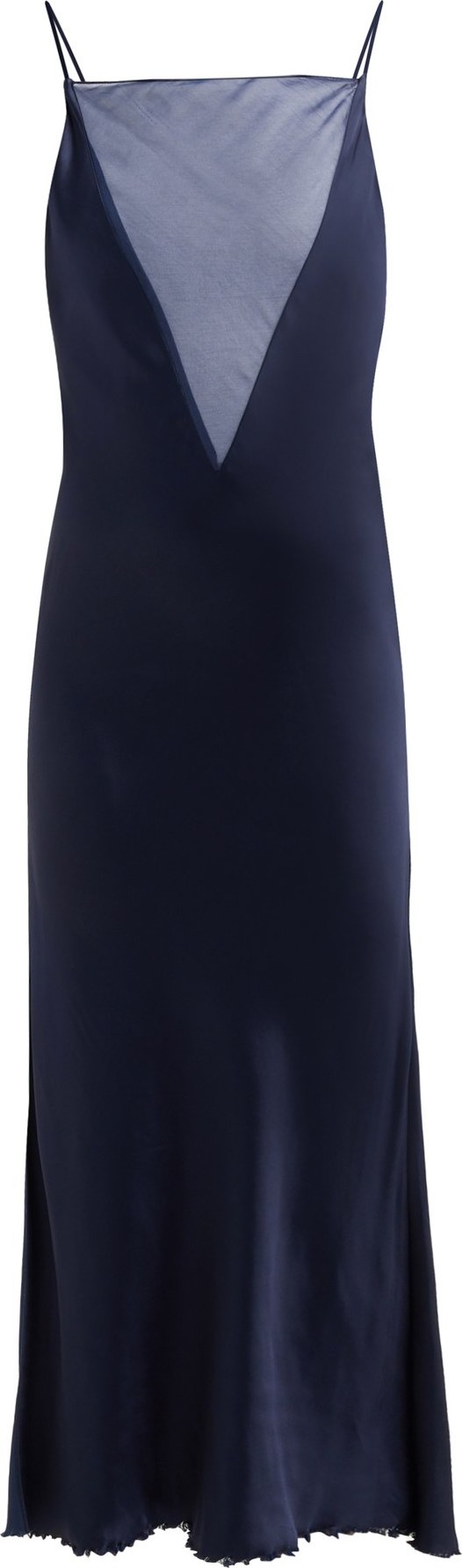 Marina Moscone Sheer-insert satin slip dress