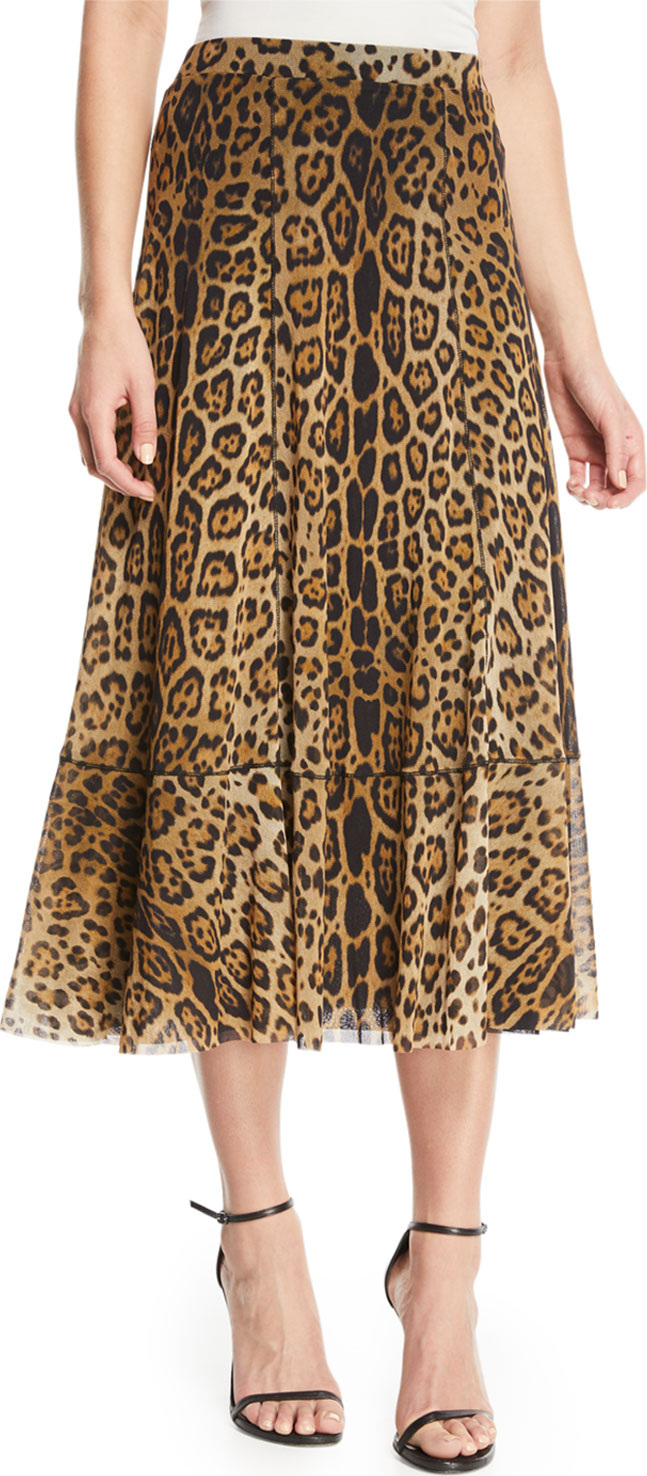 Fuzzi Leopard Animal-Print A-Line Tulle Skirt