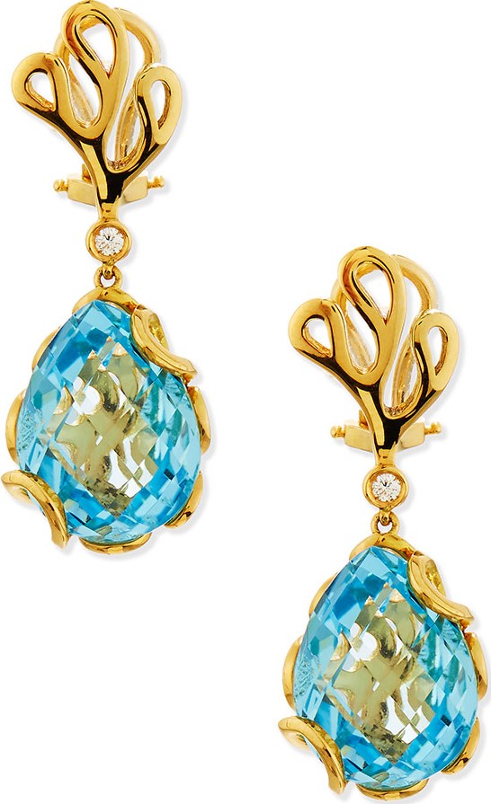 Miseno Sea Leaf 18k Blue Topaz & Diamond Drop Earrings