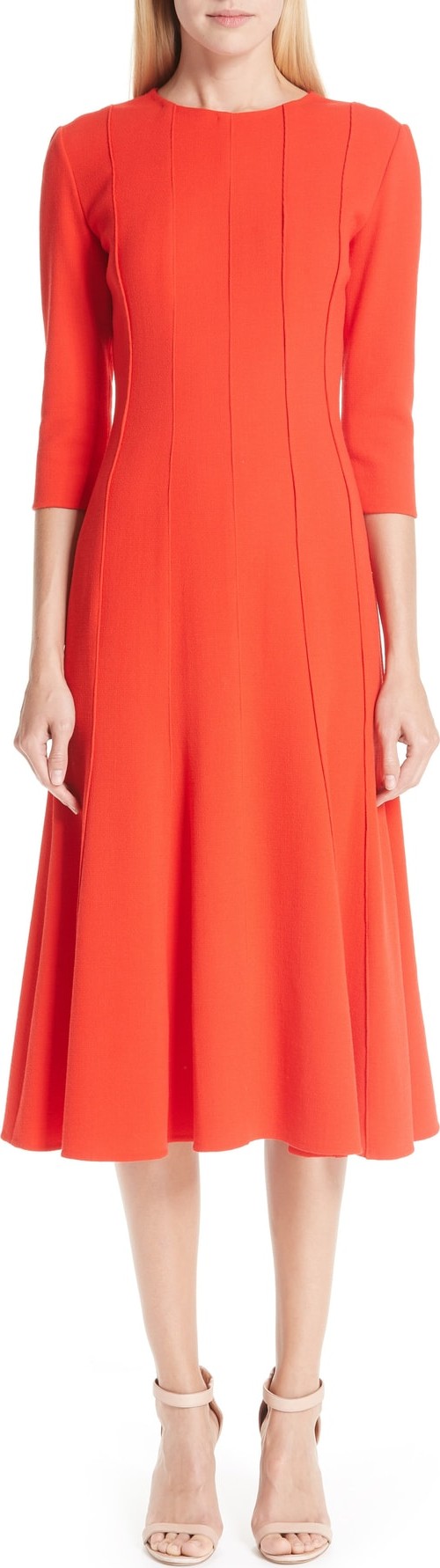 Oscar De La Renta Seam Detail Stretch Wool A-Line Midi Dress