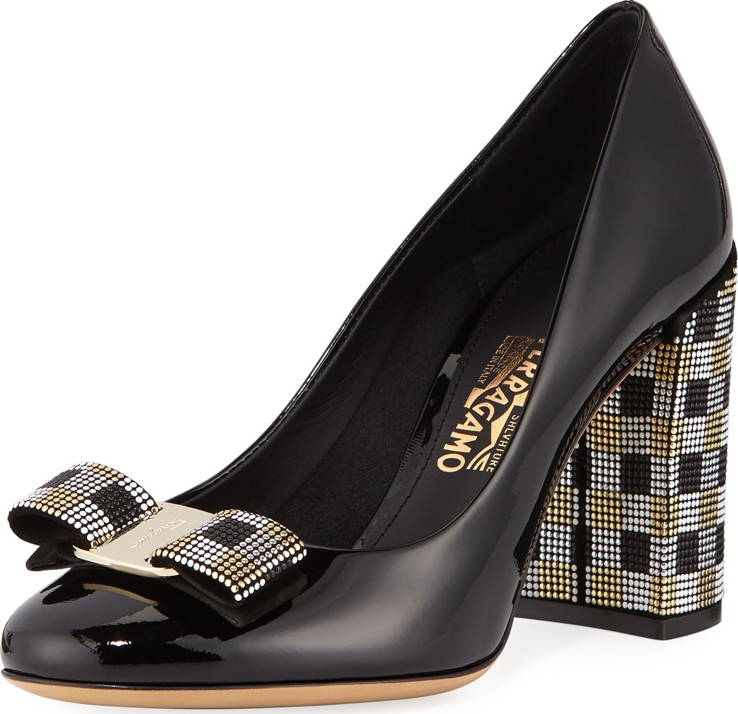 Salvatore Ferragamo Vara Mosaic Block-Heel Pumps