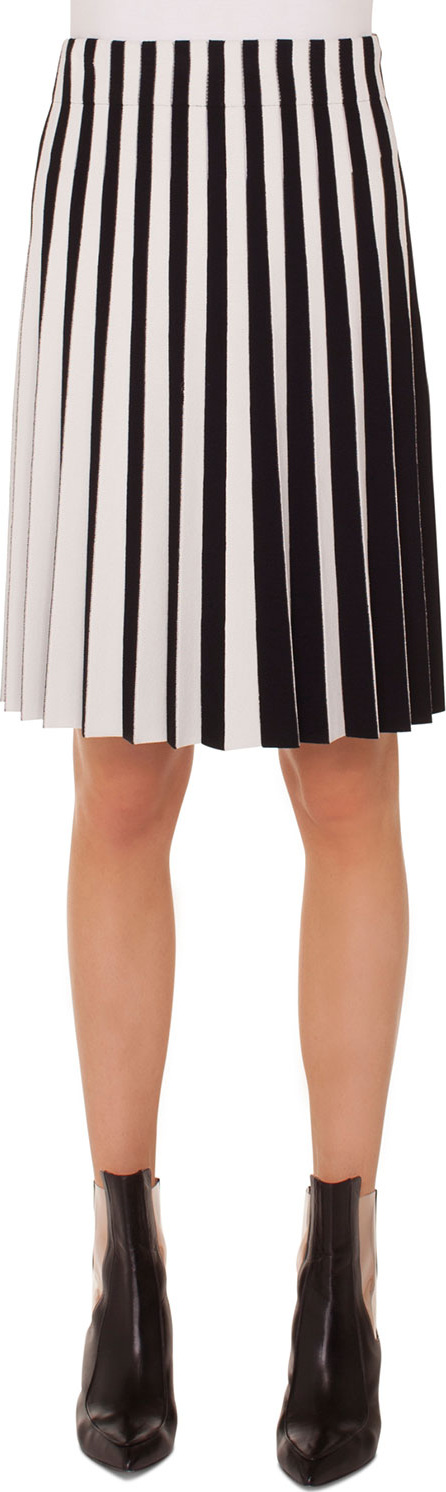 Akris Punto Stripe Pleated Knee-Length Skirt
