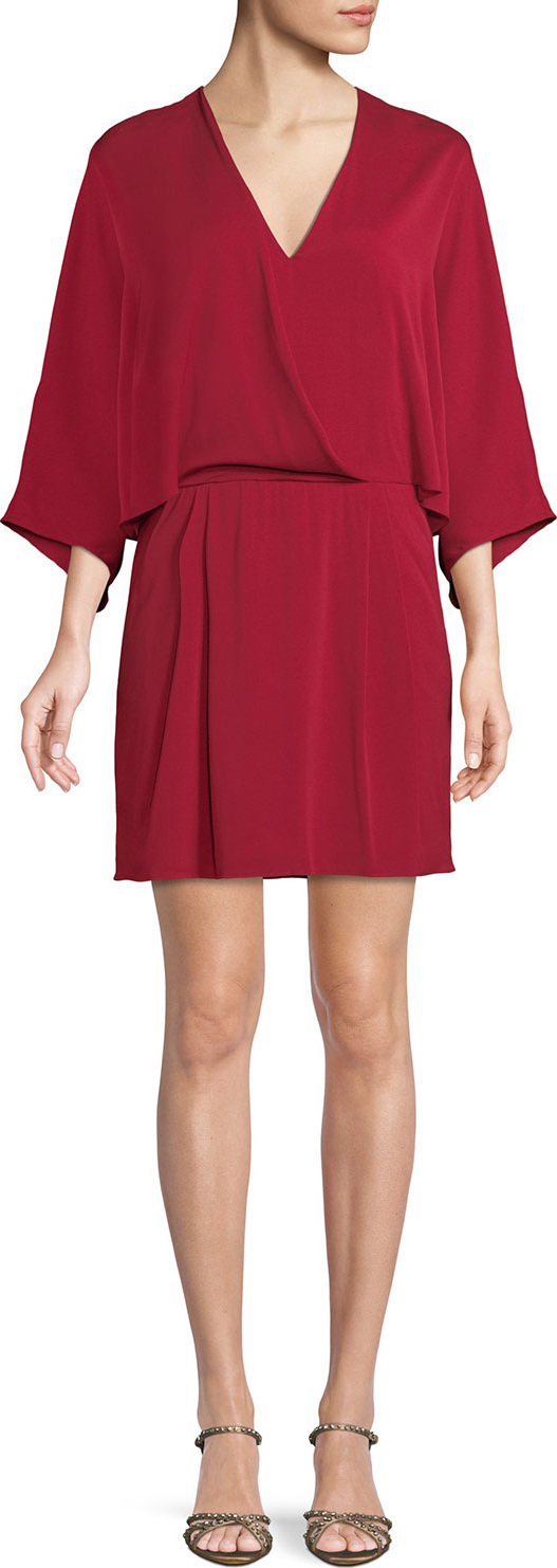 HALSTON HERITAGE Kimono Faux-Wrap Fit-and-Flare Dress