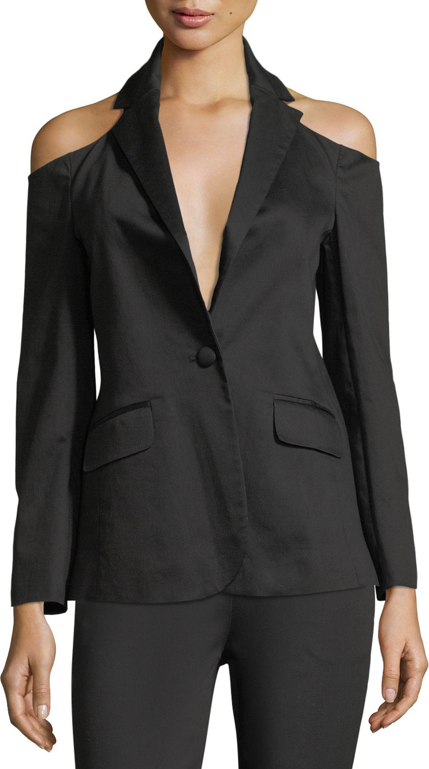 FRAME DENIM Cold-Shoulder Single-Breasted Sateen Blazer