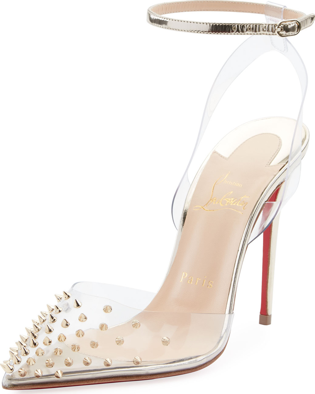 Christian Louboutin Spikoo Spiked Ankle-Wrap Red Sole Pump