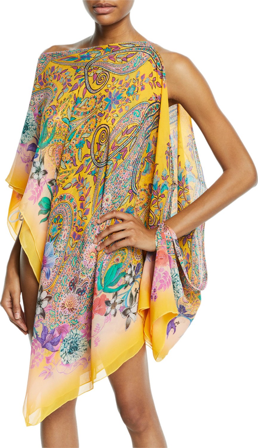Etro Printed Cold-Shoulder Coverup Poncho