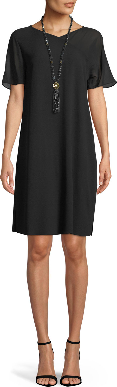 Eileen Fisher Silk Georgette Crepe V-Neck Dress