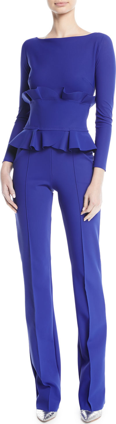 La Petite Robe di Chiara Boni Debra Double-Ruffle Long-Sleeve Jumpsuit