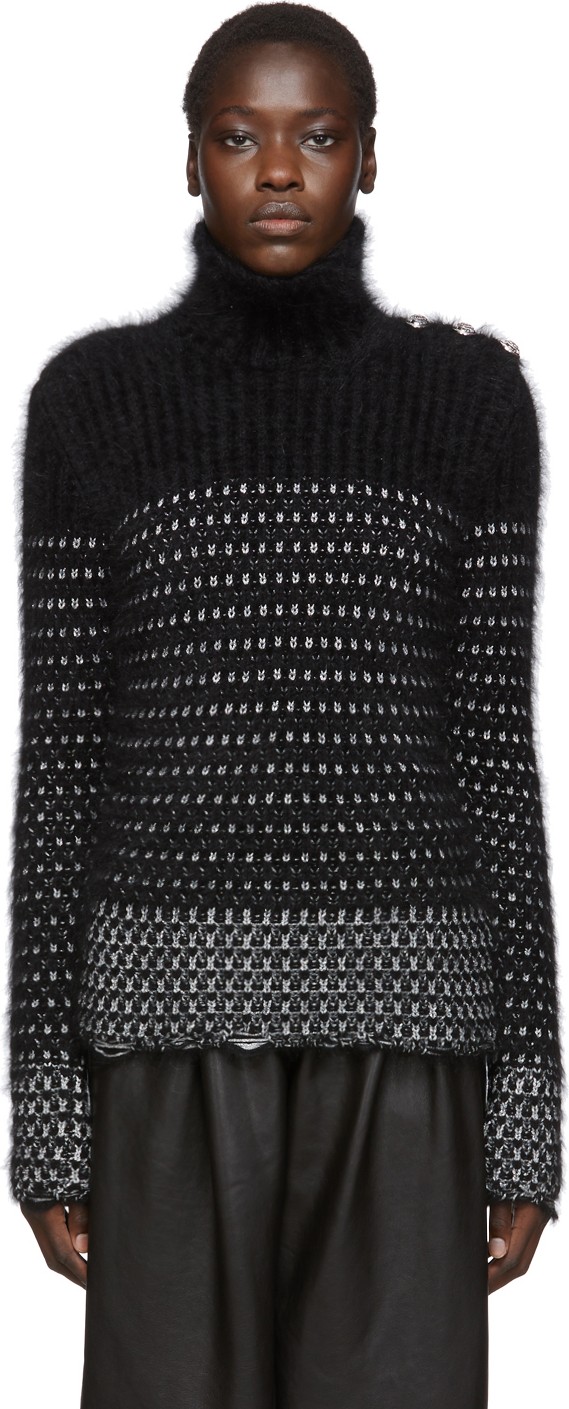 Balmain Black Lurex Destroy Turtleneck