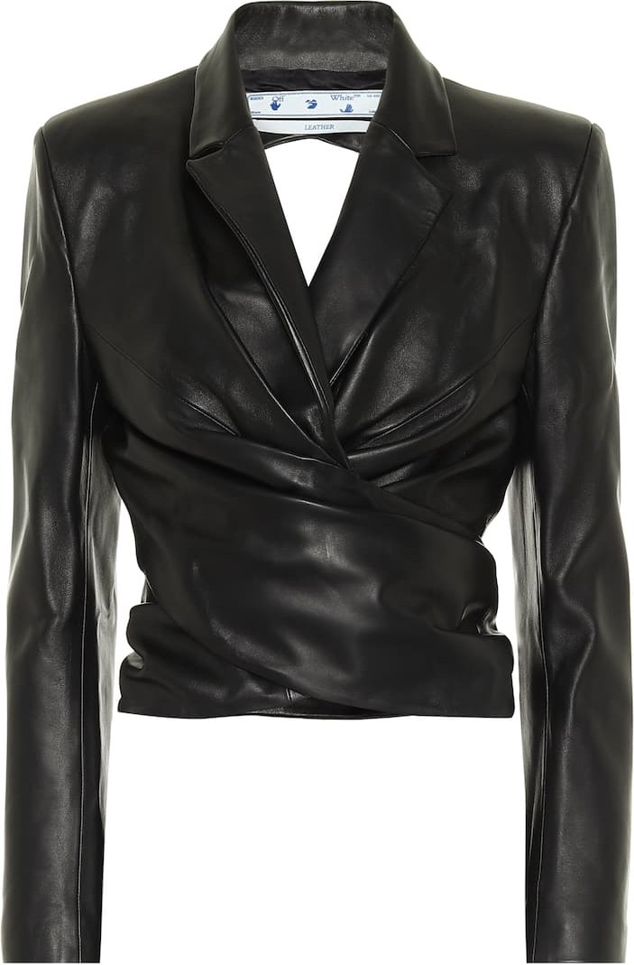 Off White Cut-out cropped leather jacket