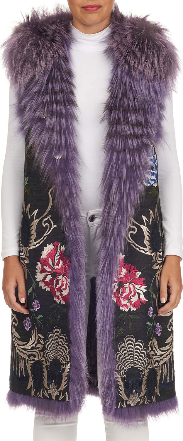 Gianfranco Ferre Reversible Embroidered Fox-Fur Vest