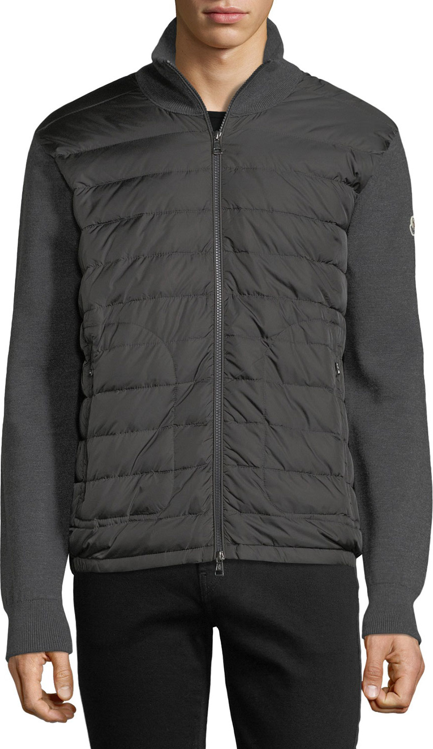 Moncler Zip-Front Jacket w/ Down Front, Charcoal