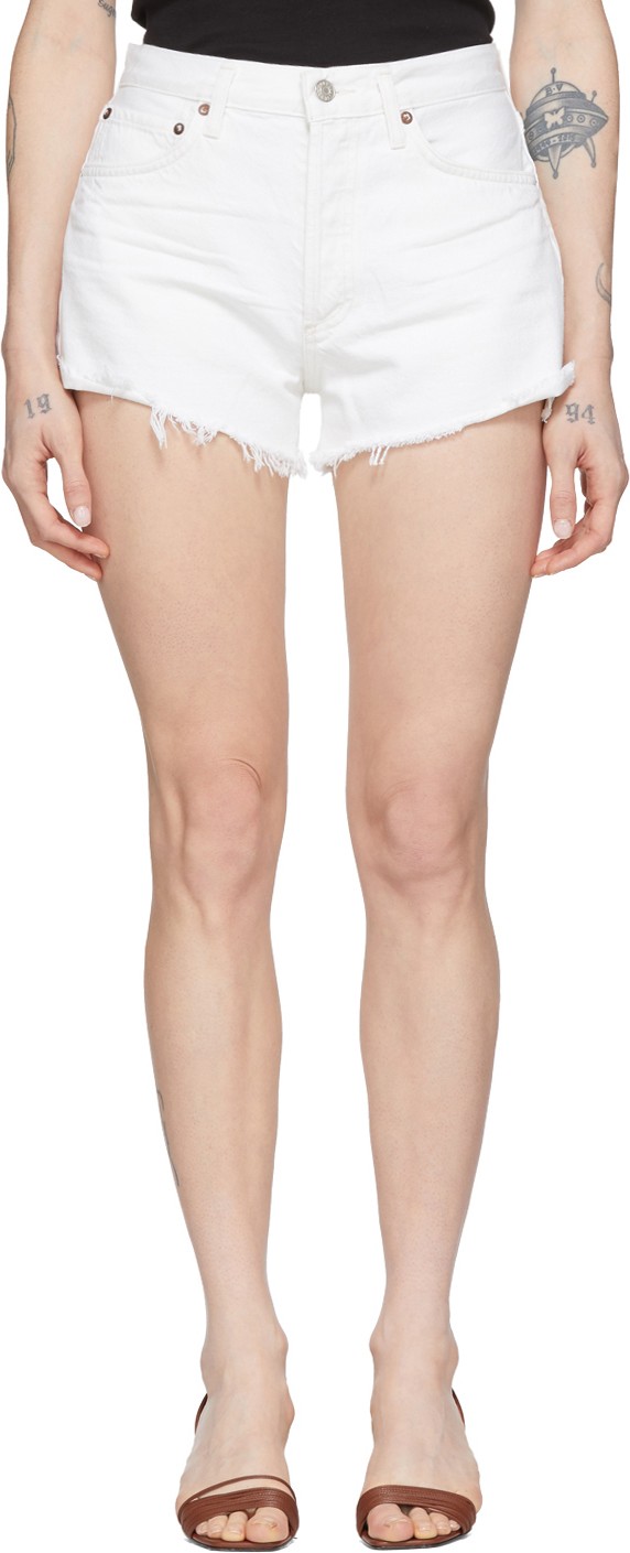 Agolde White Denim Parker Cut-Off Shorts