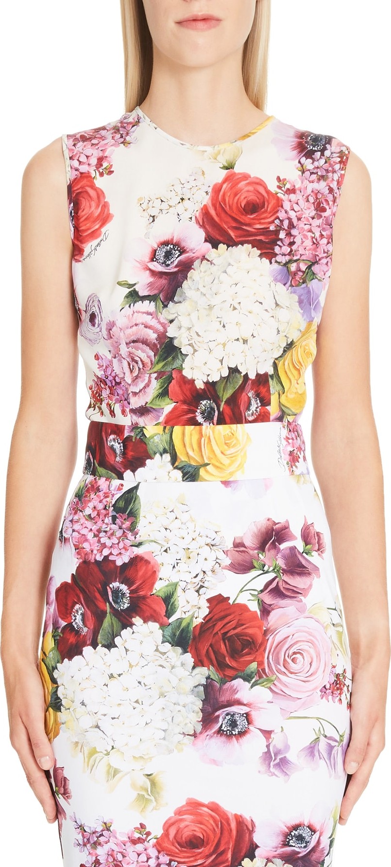 Dolce & Gabbana Rose Print Stretch Silk Charmeuse Top