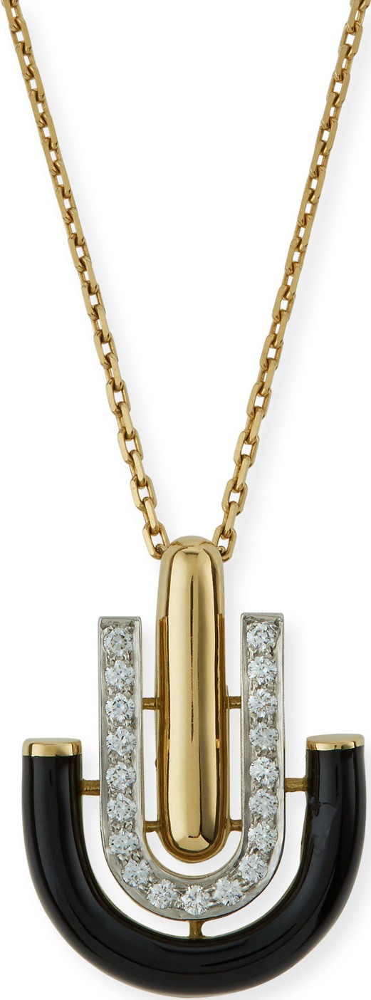 David Webb "Motif" Black Enamel & Diamond Unity Pendant Necklace