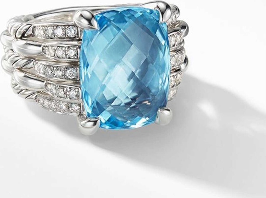 David Yurman Tides Blue Topaz Statement Ring with Diamonds
