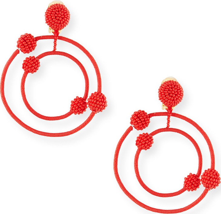 Oscar De La Renta Beaded Orbits Clip-On Hoop Drop Earrings