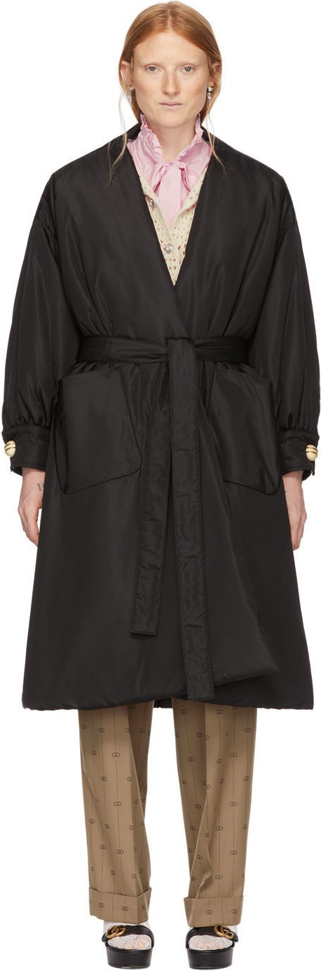 Gucci Black Silk Oversized Taffeta Coat