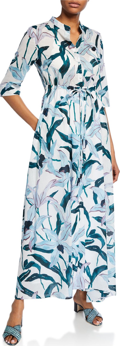 Tory Burch Printed 3/4-Sleeve Long Shirt Dress