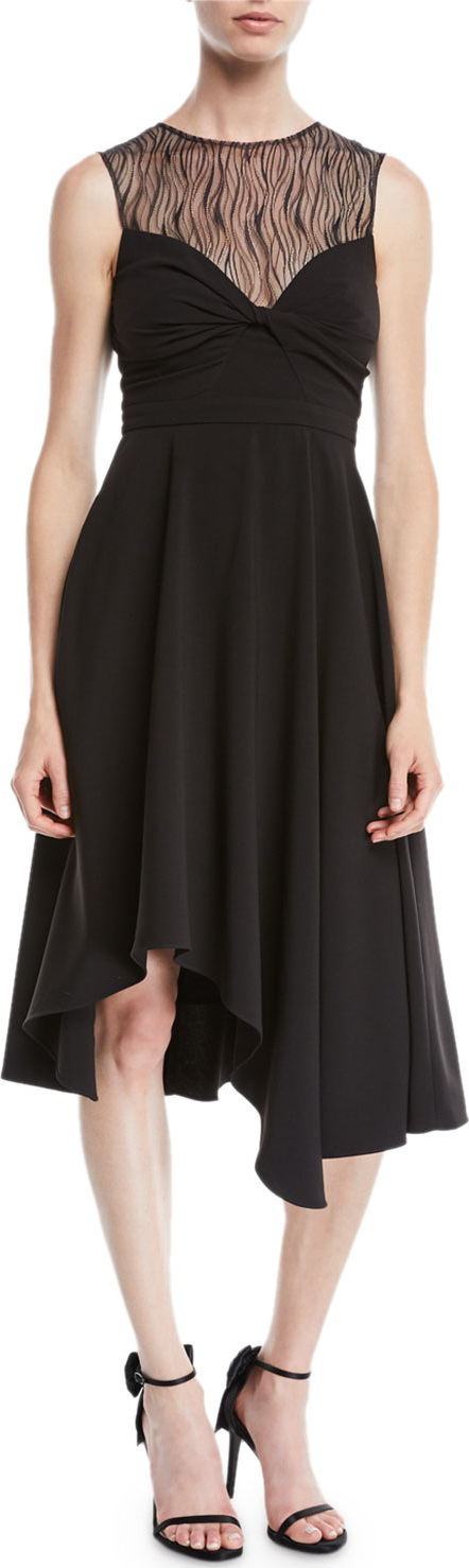 HALSTON HERITAGE Sleeveless Dress w/ Knot & Lace Details