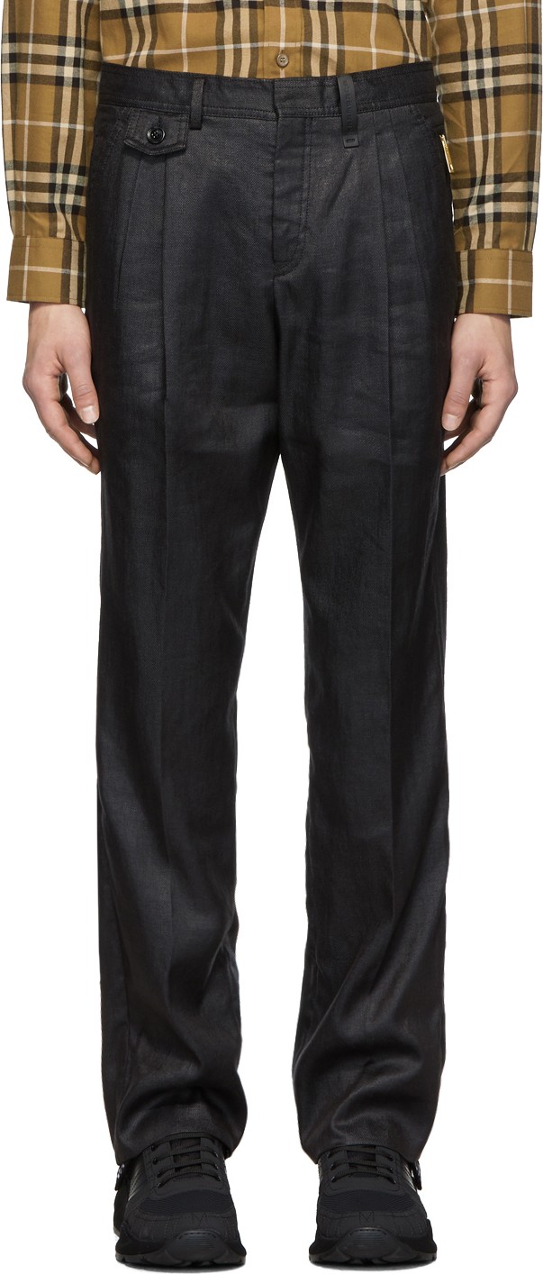 Burberry London England Black Linen Tailored Trousers