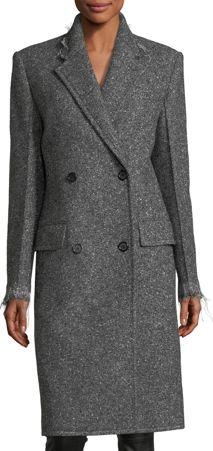 Helmut Lang Double-Breasted Wool Coat with Frayed Edges